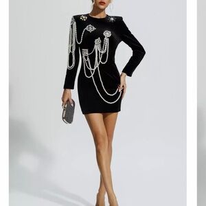 Chic Black Dress with Pearl Accents